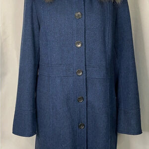 Banana Republic Blue Trench Coat with removable faux fur collar